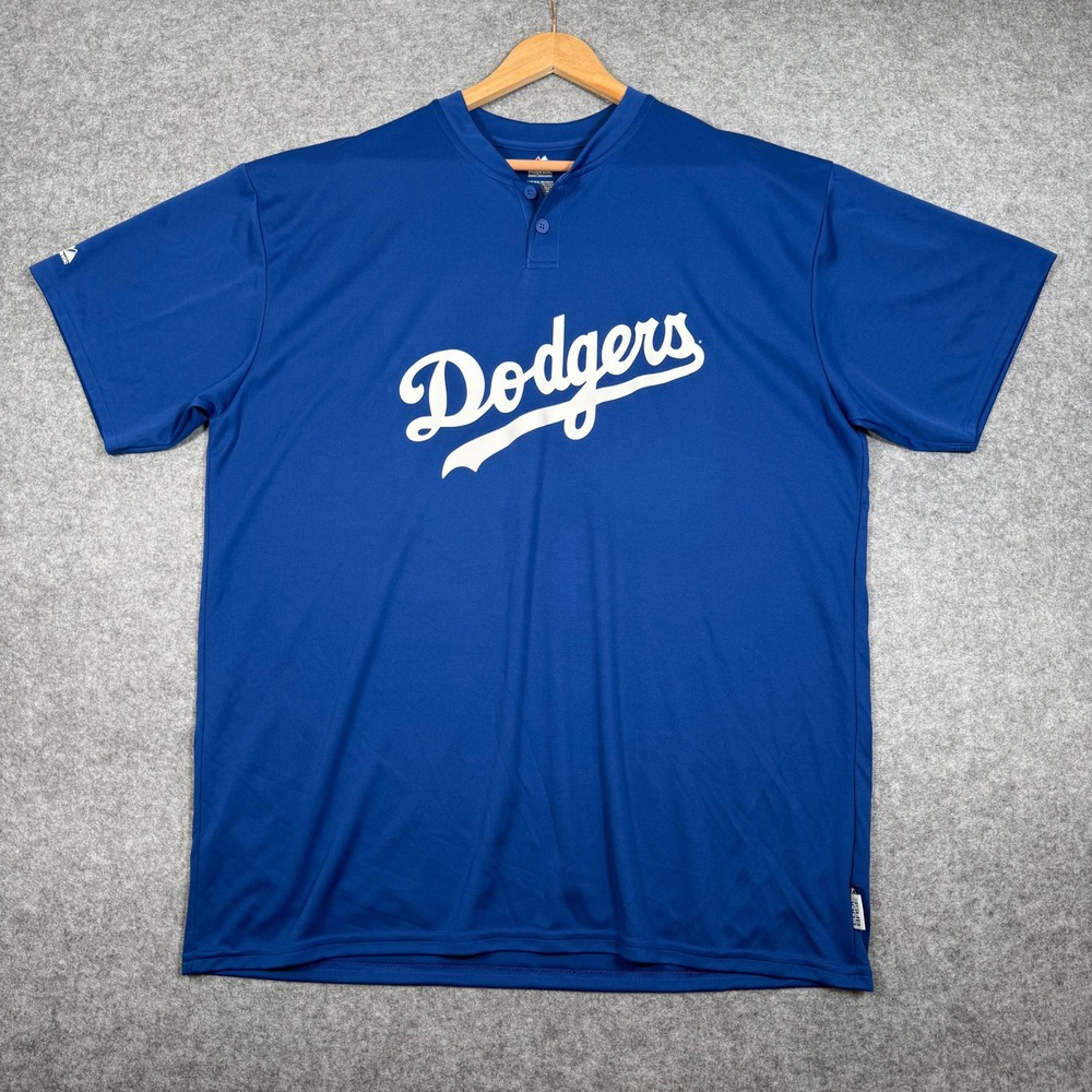 Majestic Los Angeles Dodgers MLB Jersey Shirt Mens 2XL Blue Cool Base Henley